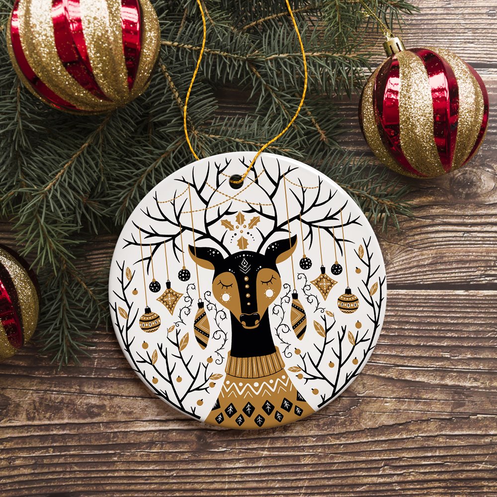Vintage Nordic Winter Deer Ornament