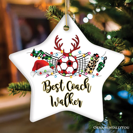 Personalized Soccer Buffalo Plaid Leopard Merry Christmas Ornament, Team and Coaches Gift