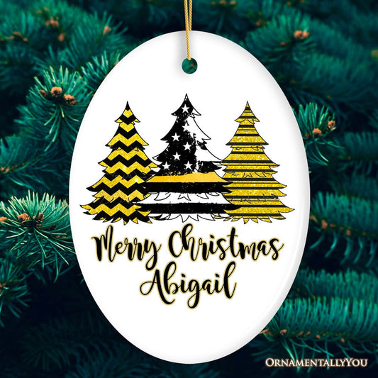 Dispatcher Flag Tree Personalized Ornament, Yellow Line 911 Appreciation Retirement Gift