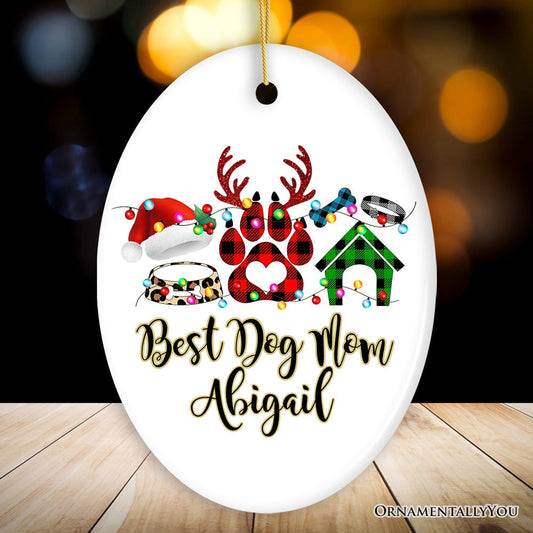 Personalized Dog Buffalo Plaid Leopard Merry Christmas Ornament, Dog Mom Gift