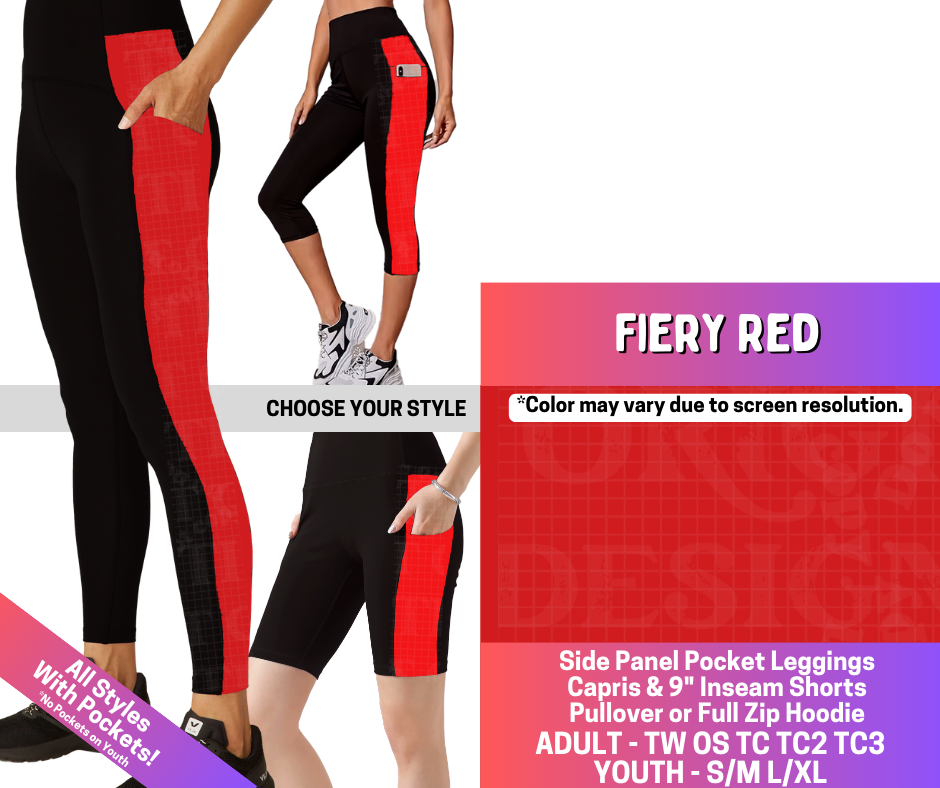 Preorder! Closes 3/25. ETA June. Fiery Red Combo Side Panel Legging Lengths