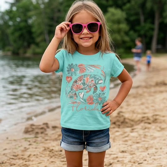 Floral Florida Manatee Youth & Toddler Graphic Tshirt