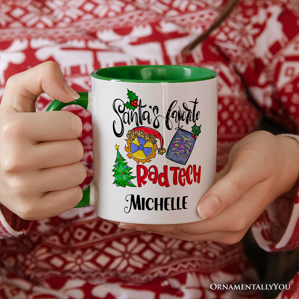 Santa's Favorite Rad Tech Personalized Mug, Radiology Crew Gift with Custom Name
