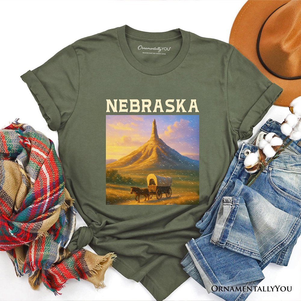 Scenic Nebraska State Chimney Rock Scenic T-Shirt, Western Landmark Tee and Historic Trail Keepsake Souvenir