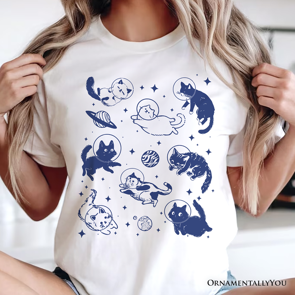 Cats in Space Retro T-Shirt, Funny Astronaut Kitty Tee with Cosmic Vibes