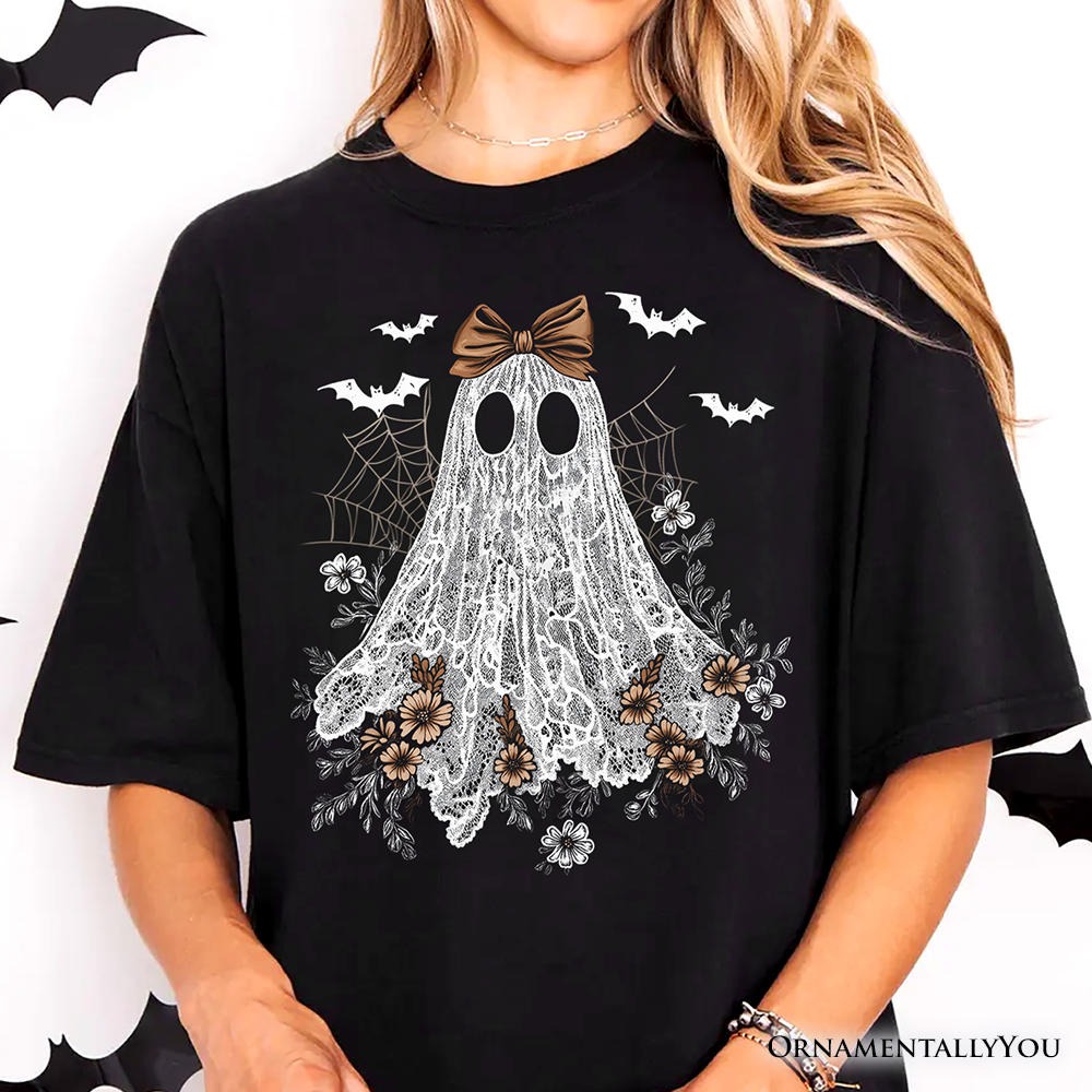 Cute Lace Ghost Coquette T-Shirt, Floral Vintage Halloween Tee