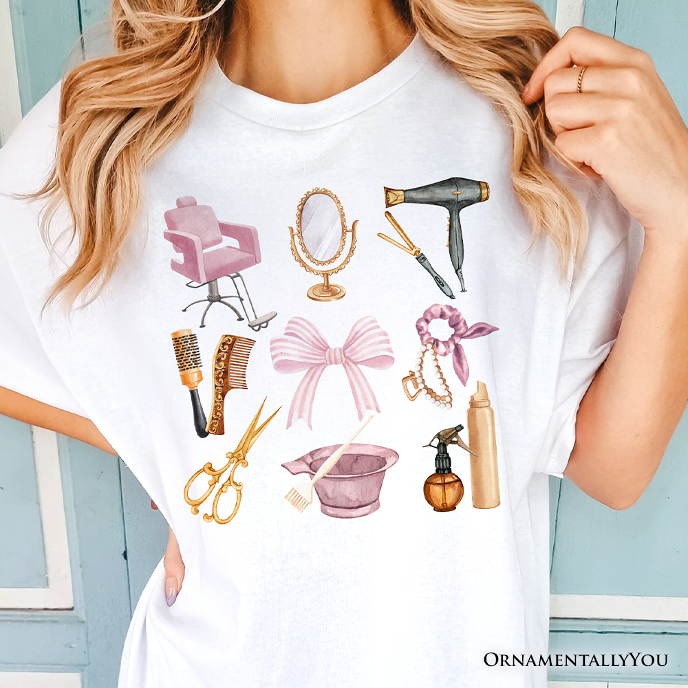 Hairstylist Coquette Aesthetic T-Shirt, Pink Hair Dresser Tee