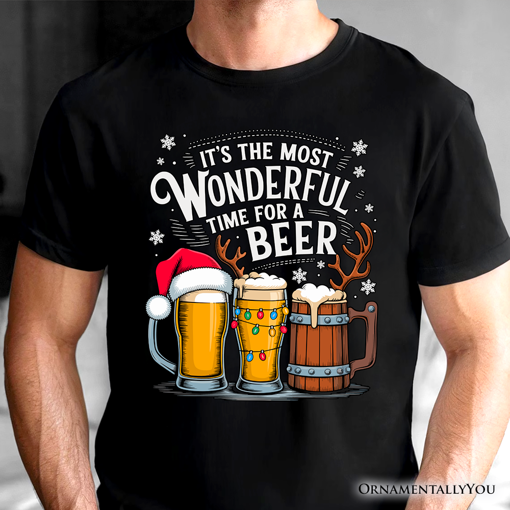 It's The Most Wonderful Time for a Beer T‑Shirt, Funny Holiday Beer Christmas Tee for Festive Drinkers