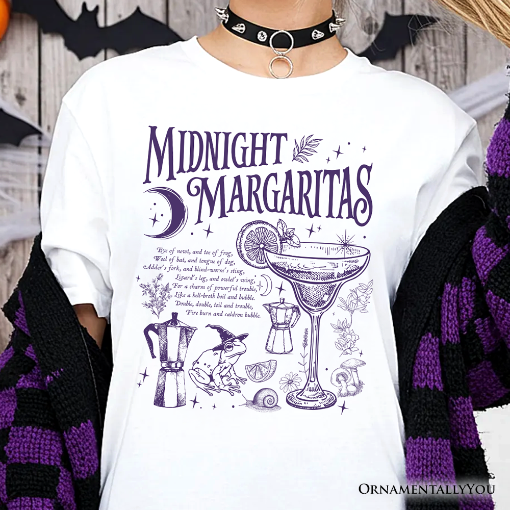 Midnight Margaritas Halloween T-Shirt, Whimsical Tee for Drinking Witches