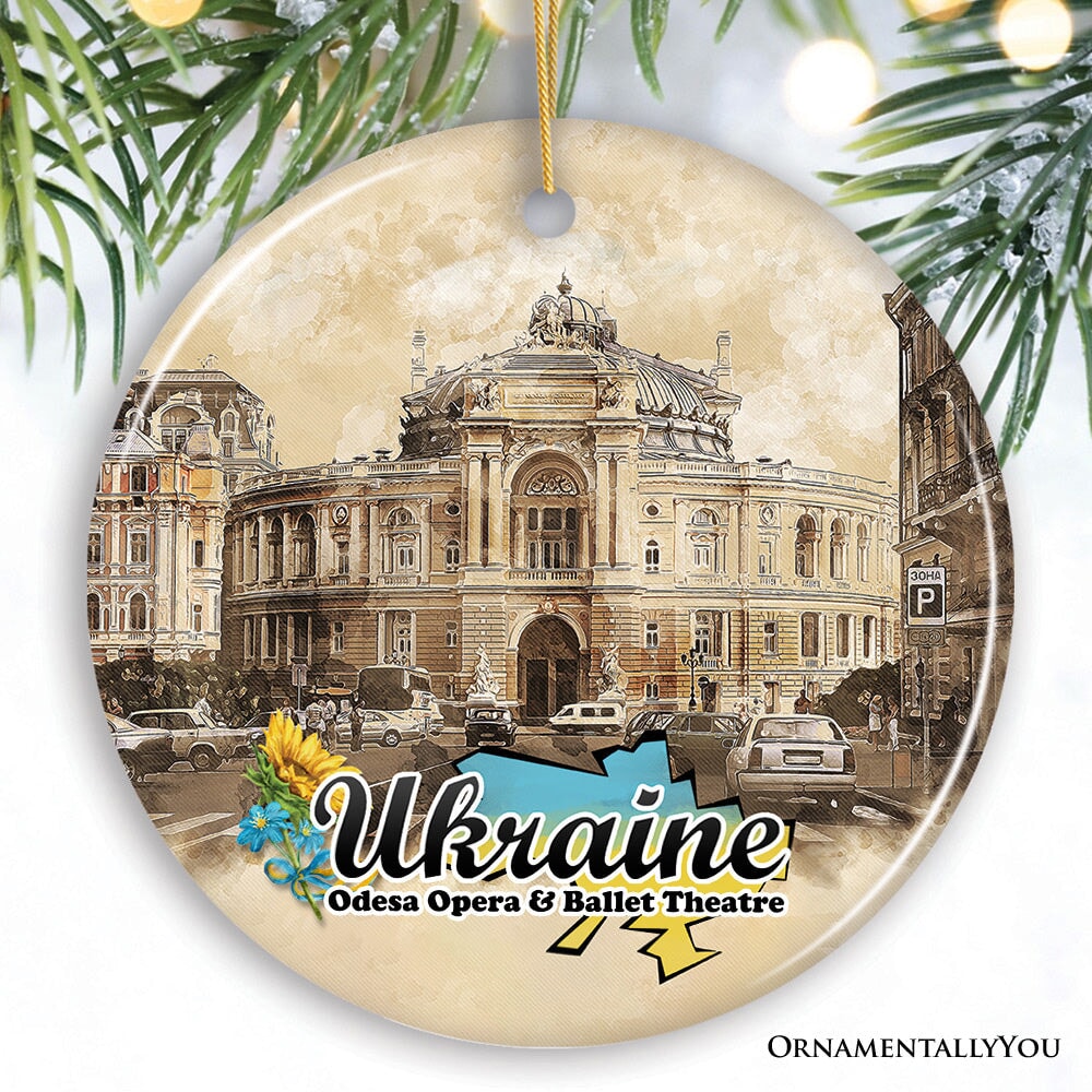 Ukraine Vintage City Artwork Ornament, Odesa Opera and Ballet Theatre Ukrainian Souvenir
