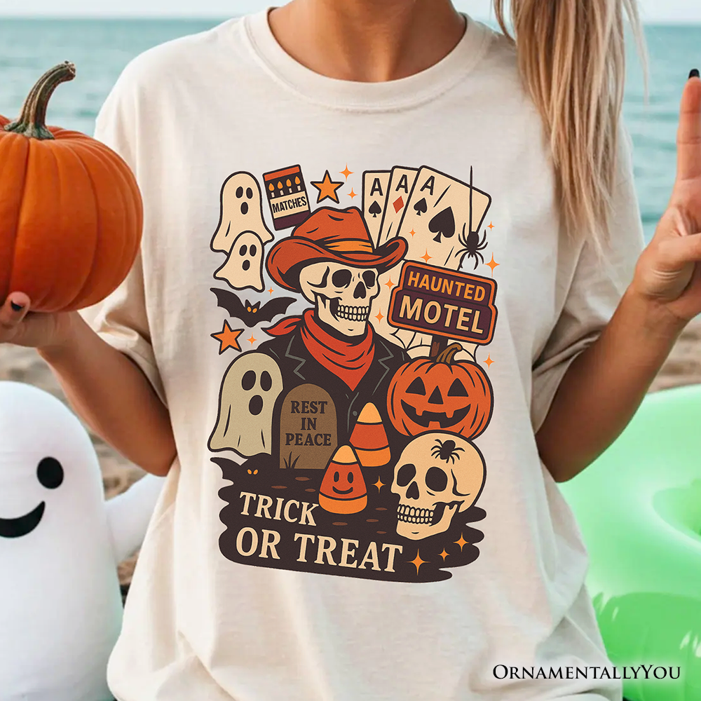 Western Halloween Skeleton T-Shirt, Haunted Motel Trick or Treat Tee