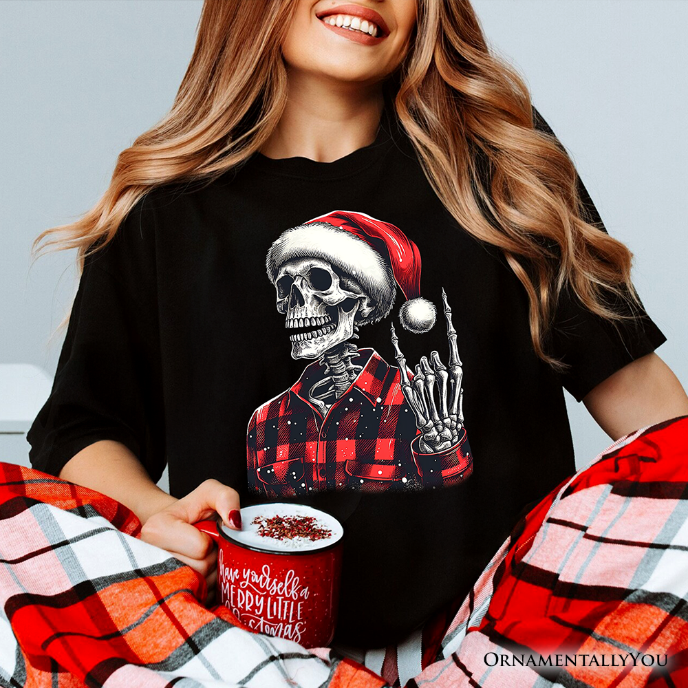Buffalo Plaid Christmas Skeleton T‑Shirt, Brutal Guys Tee
