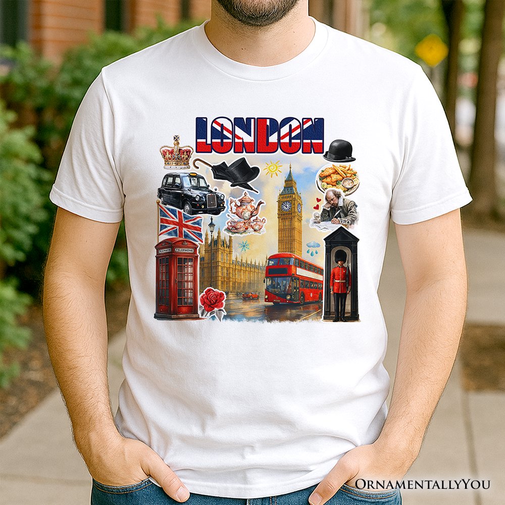 Classic London Artwork City Full of Landmarks T-Shirt, Vintage Tee and Souvenir of England