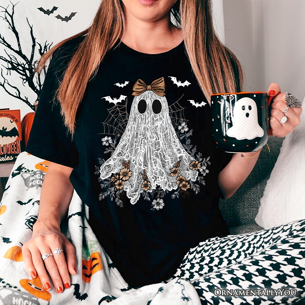 Cute Lace Ghost Coquette T-Shirt, Floral Vintage Halloween Tee