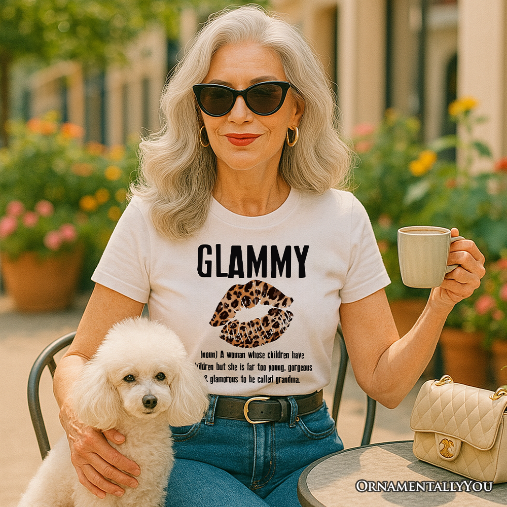 Glammy Leopard Lips T-Shirt, Coquette White Tee for Stylish and Glamorous Grandmas