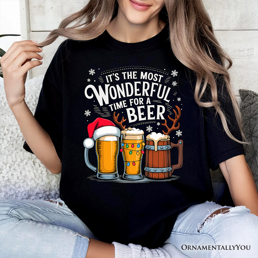 It's The Most Wonderful Time for a Beer T‑Shirt, Funny Holiday Beer Christmas Tee for Festive Drinkers