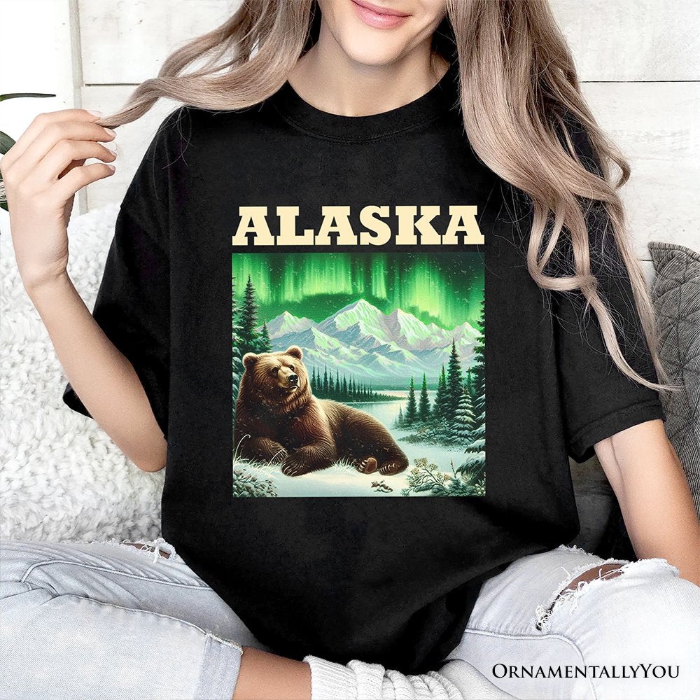 Majestic Alaska State Wilderness Vintage T-Shirt, Northern Lights Grizzly Bear Tee and Nature Souvenir