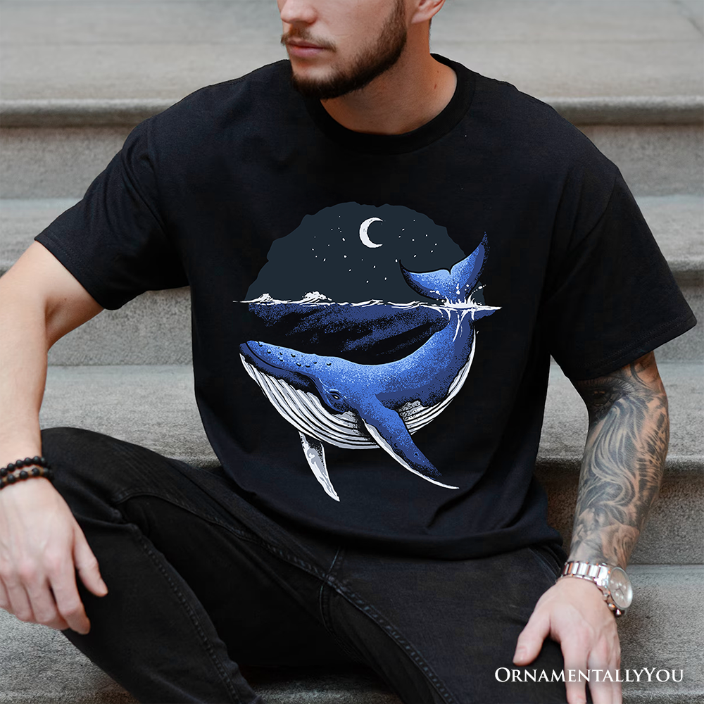 Moonlit Whale Vintage T-Shirt, Night Ocean Retro Tee