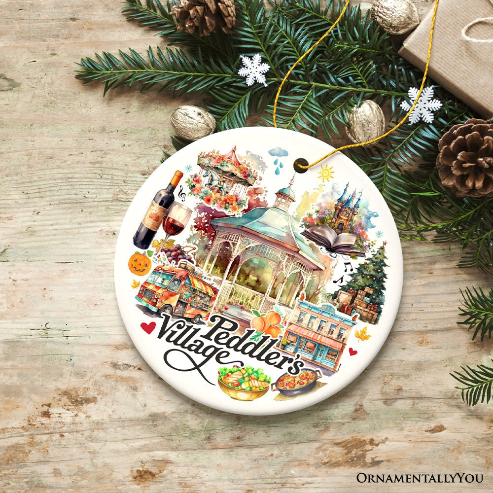 Peddler’s Village Artistic Ornament with Rustic Pennsylvania Scenery, Vintage Ceramic Christmas Souvenir
