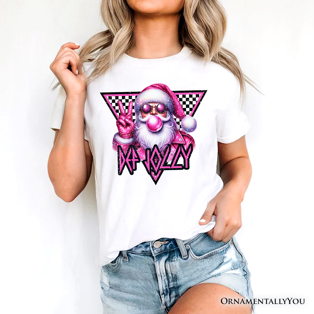Pink Santa Blowing Bubblegum T‑Shirt, Def Jolly Coquette Retro Christmas Tee