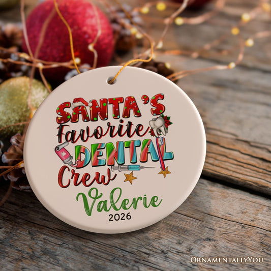 Santa’s Favorite Dental Crew Personalized Christmas Ornament, Custom Dentist Office Staff Gift