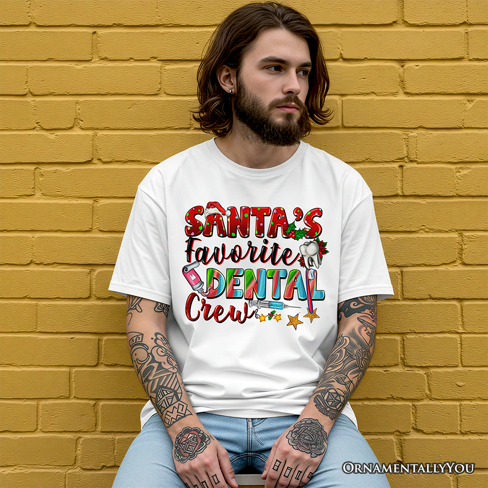 Santa’s Favorite Dental Crew T-Shirt, Festive Christmas Tee for Dentists