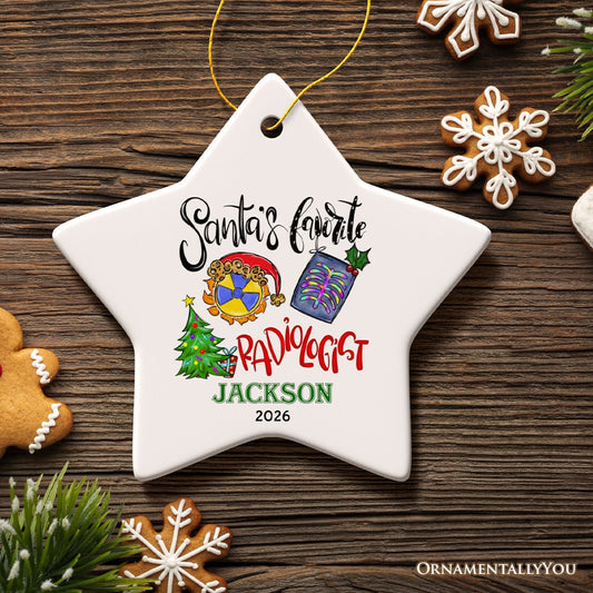 Santa’s Favorite Radiologist Personalized Christmas Ornament, Cute and Funny X-Ray Radiology Gift