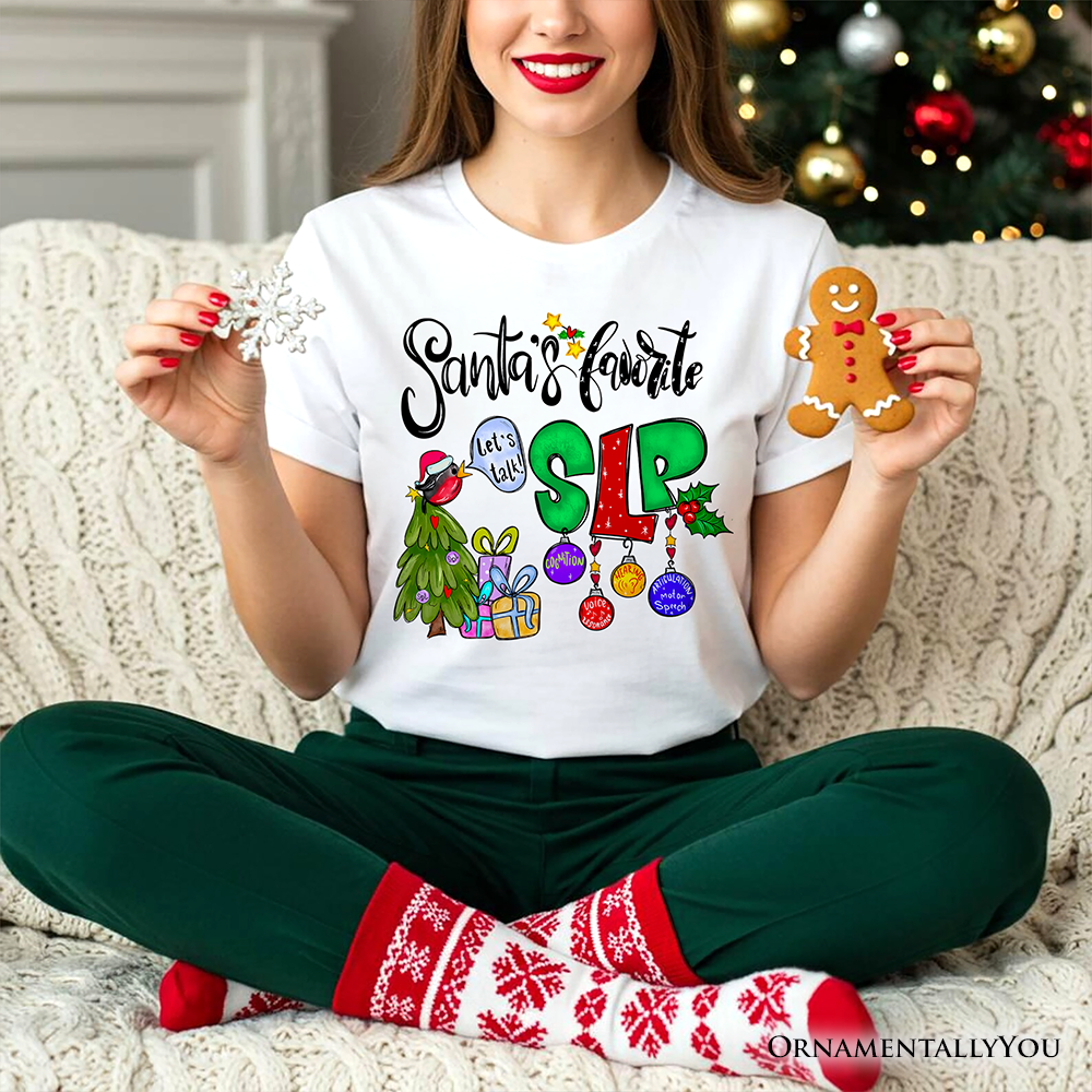 Santa’s Favorite SLP T-Shirt, Festive Christmas Tee for Speech Therapists
