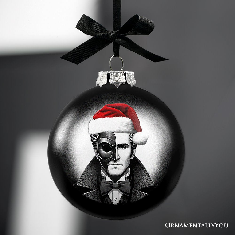 The Phantom of the Opera Christmas Spooky Portrait Glass Ornament, Black Horror Halloween Tree Decoration