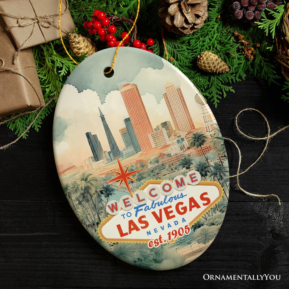 Vintage Hand Drawn Art of Las Vegas Ornament, Nevada Christmas Gift Souvenir