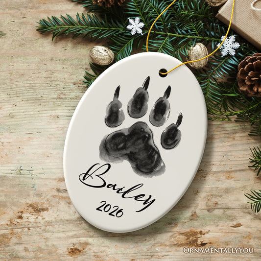 Watercolor Dog Paw Personalized Ornament With Custom Name Gift