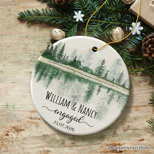 Watercolor Forest Engaged or Married Personalized Ornament, Engagement Gift