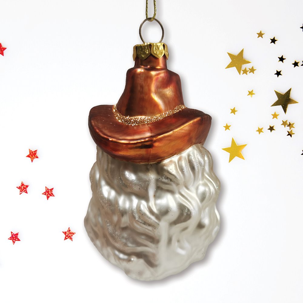 Western Cowboy Santa Vintage Frontier Glass Christmas Ornament