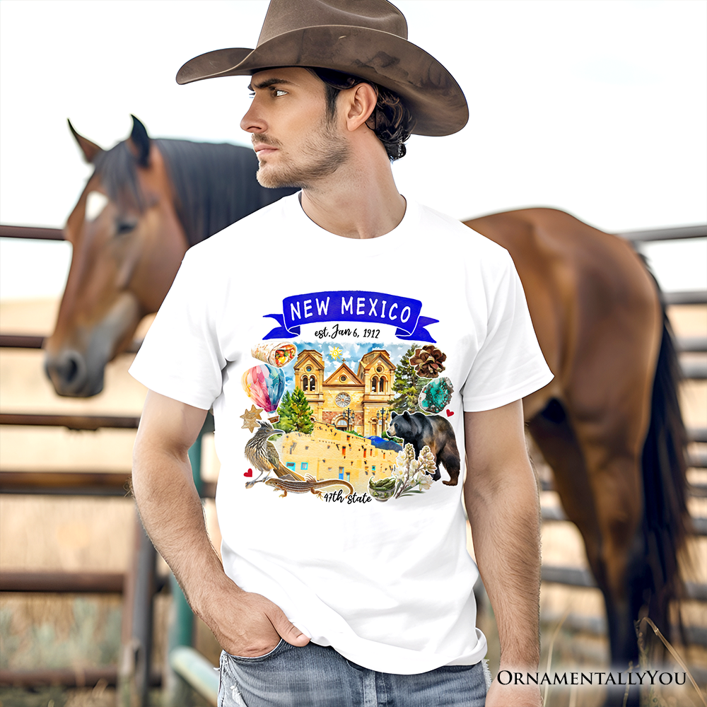 Artistic New Mexico State Themes and Landmarks T-Shirt, Tee for History and Travel Lovers