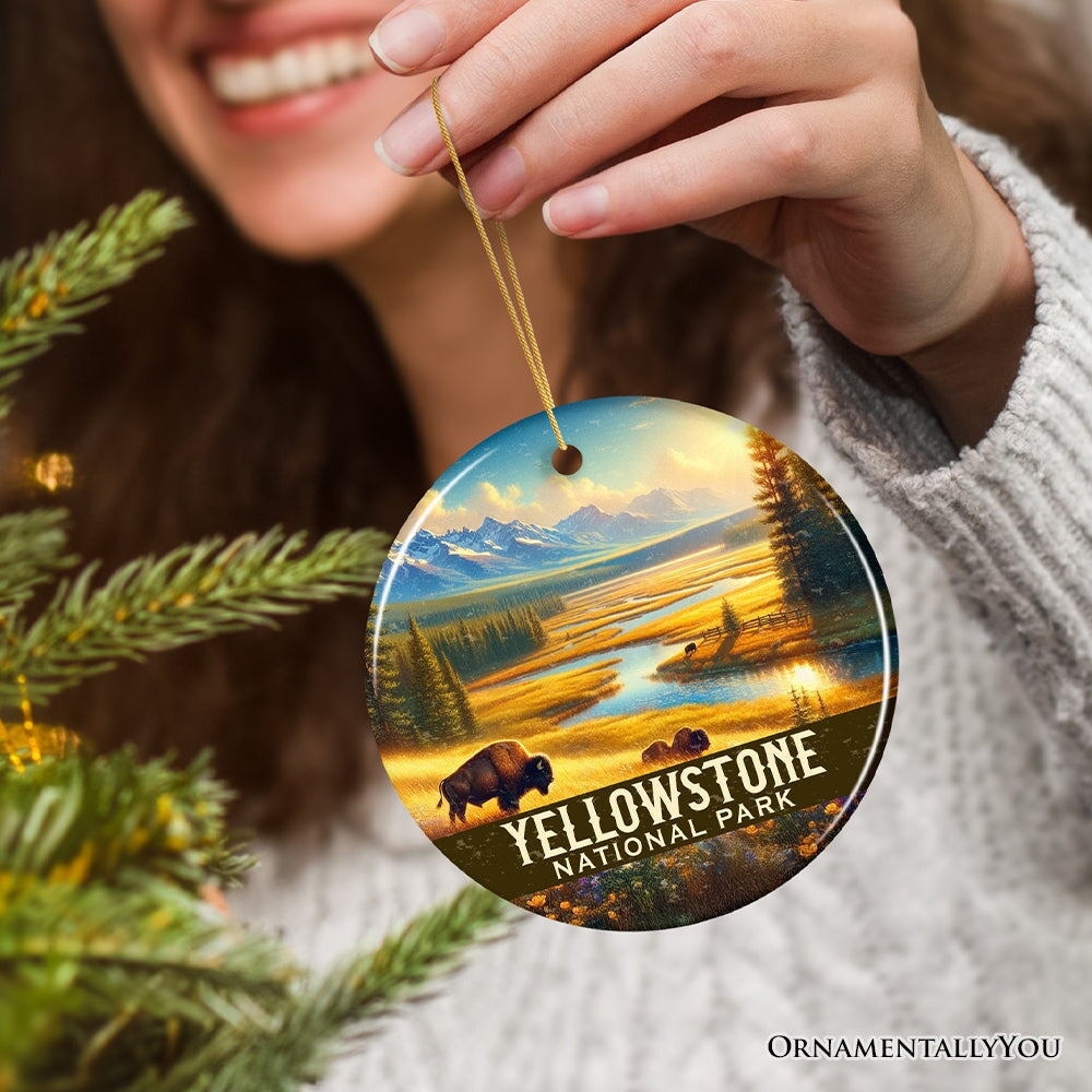 Breathtaking Yellowstone National Park Ornament, Wyoming Wildlife Landscape Christmas Gift and Nature Souvenir