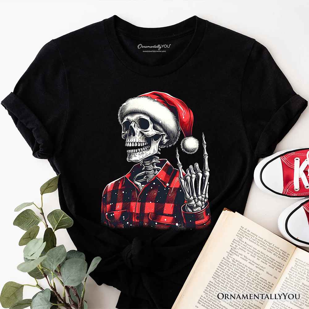 Buffalo Plaid Christmas Skeleton T‑Shirt, Brutal Guys Tee