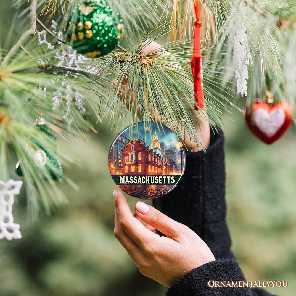 Classic Massachusetts Old State House Ornament, Colonial Landmark Christmas Gift and Boston Travel Keepsake