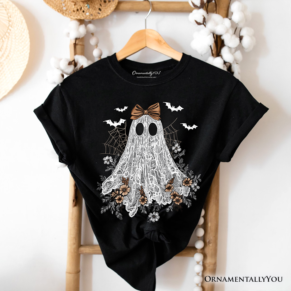 Cute Lace Ghost Coquette T-Shirt, Floral Vintage Halloween Tee