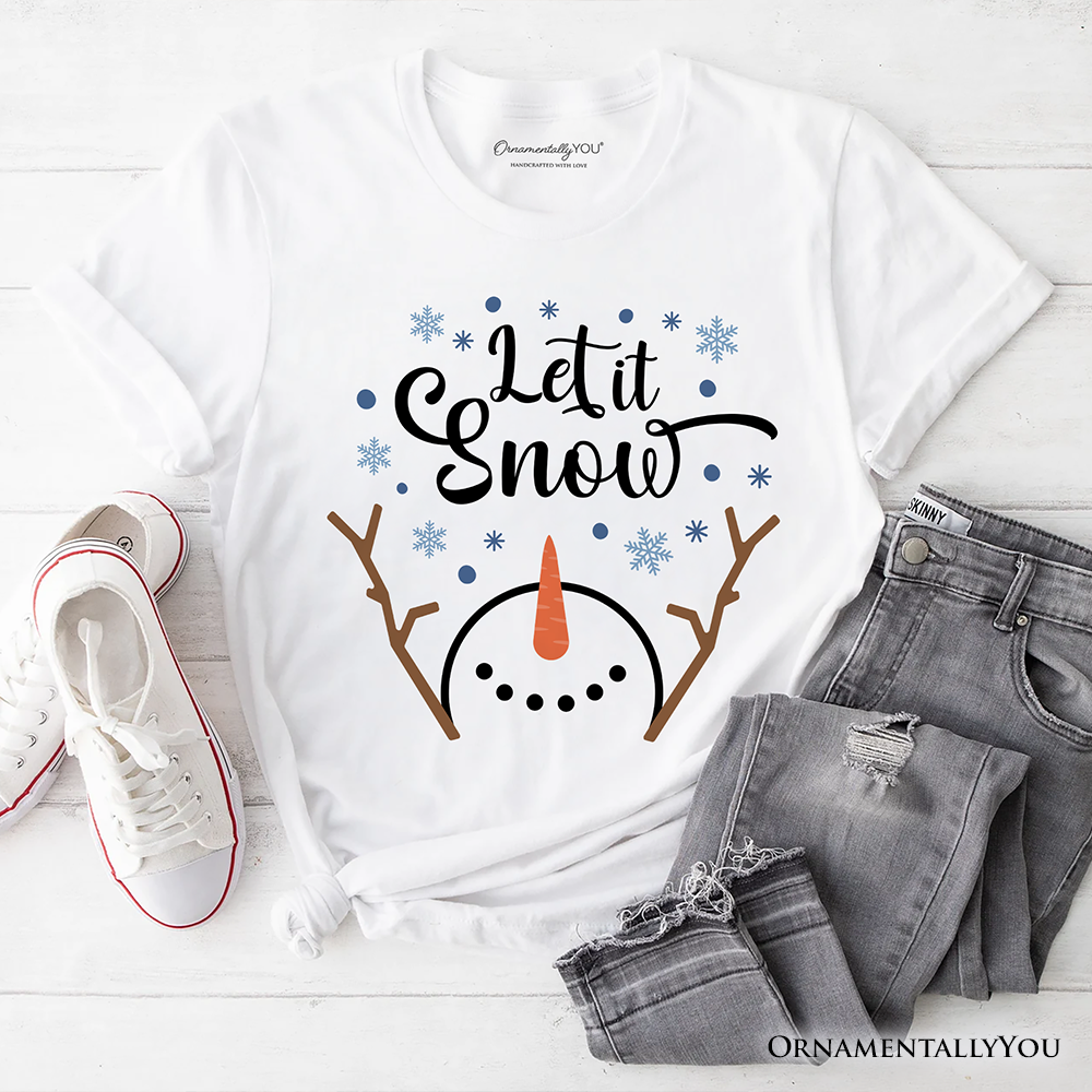 Let It Snow Snowman T‑Shirt, Snowflakes Minimalist Tee for Winter Holiday Season