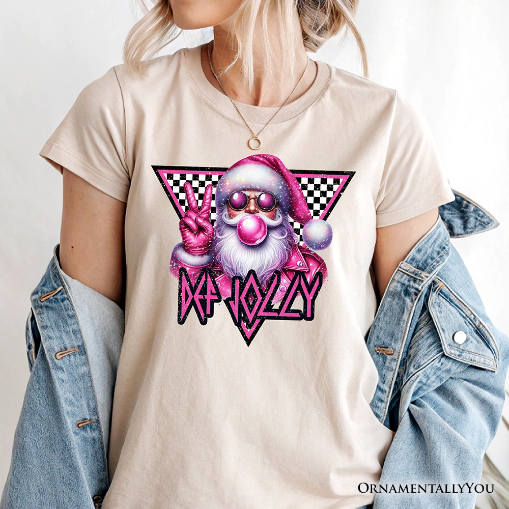 Pink Santa Blowing Bubblegum T‑Shirt, Def Jolly Coquette Retro Christmas Tee
