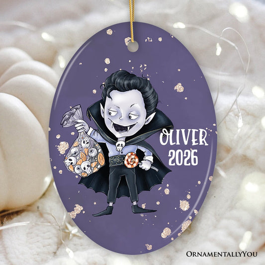 Spooky Vampire Boy Trick or Treat Custom Halloween Ornament