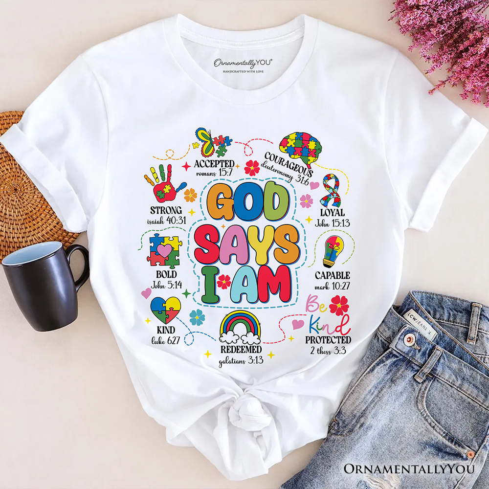 God Says I Am Christian Autism T-Shirt, Motivational Awareness Tee