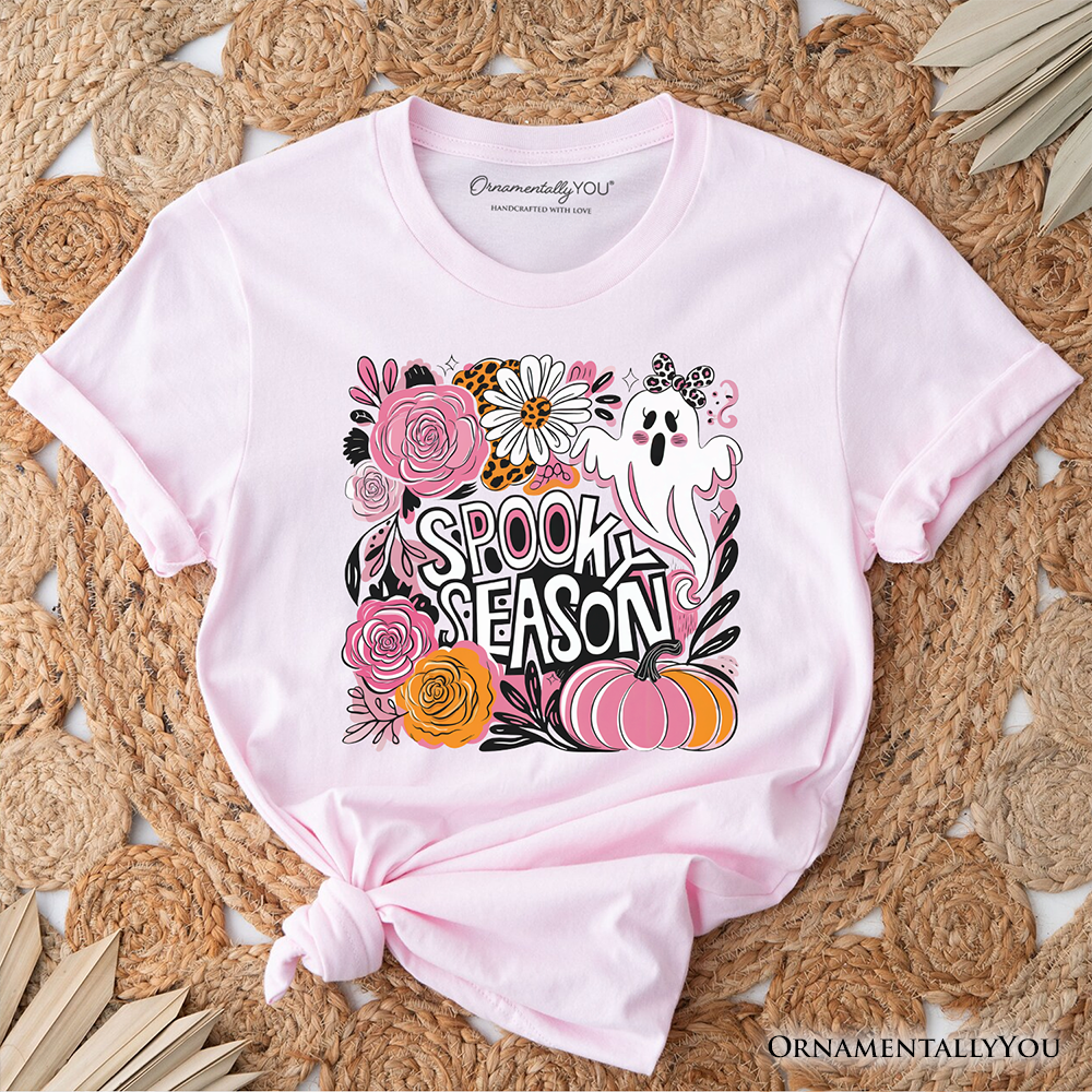 Boho Spooky Season Ghost T-Shirt, Cute Halloween Tee with Fall Pumpkins
