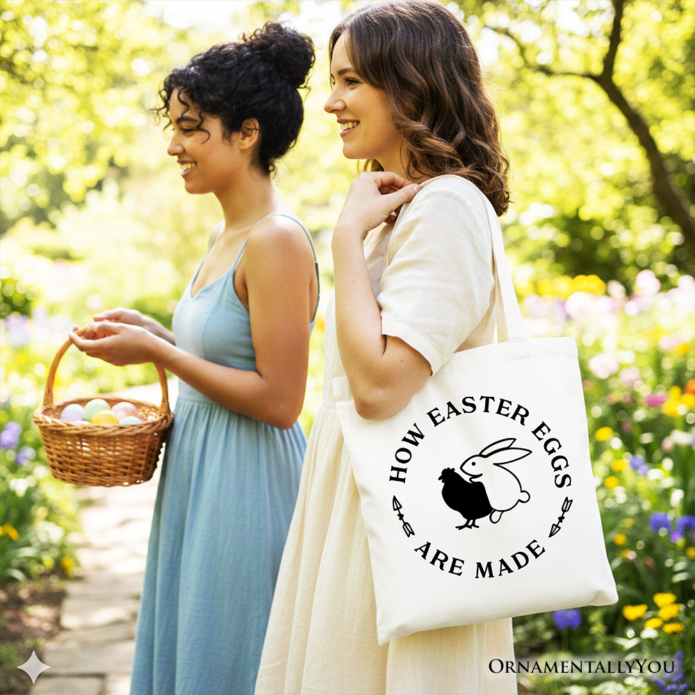 Bold Funny Easter Bunny Sarcastic Tote Bag, How Easter Eggs Are Made Gift Shopper