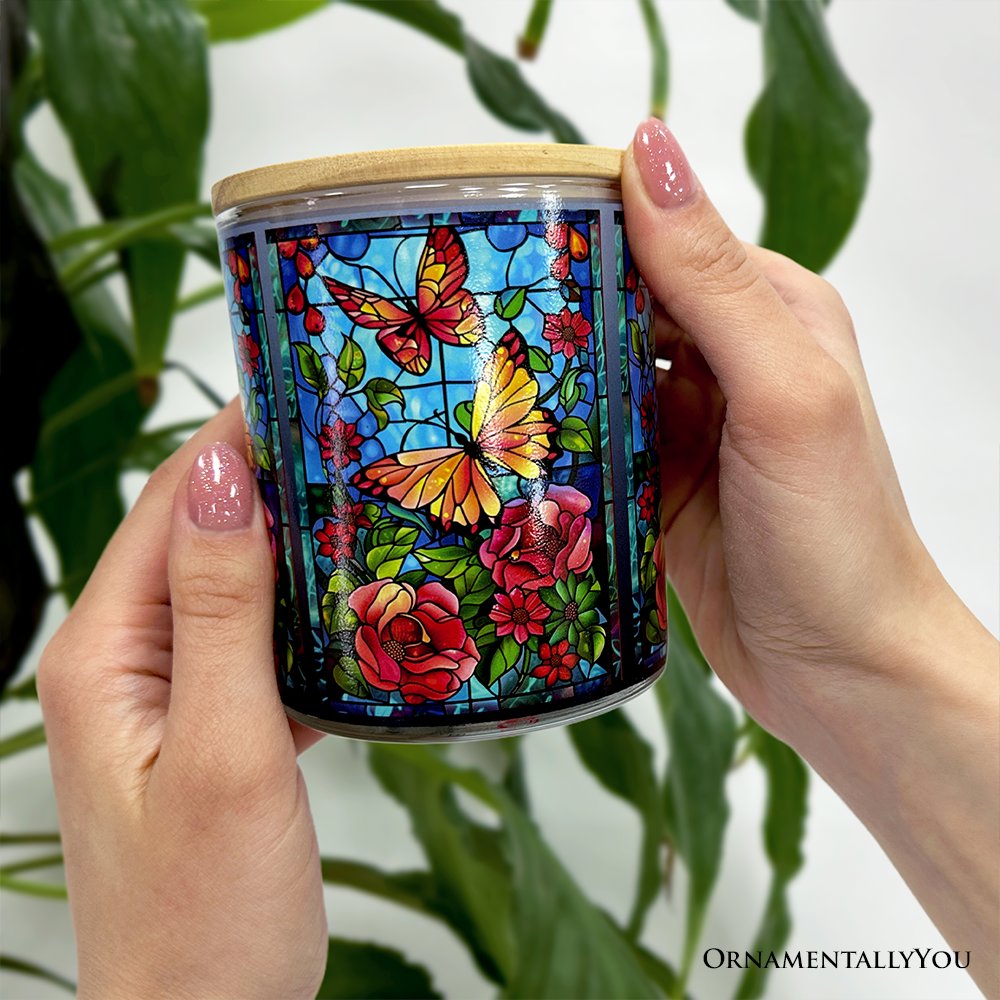 Butterfly Faux Stained Glass LED Tea Light Candle, Sentimental Tabletop Spring Decor With Soft Glow