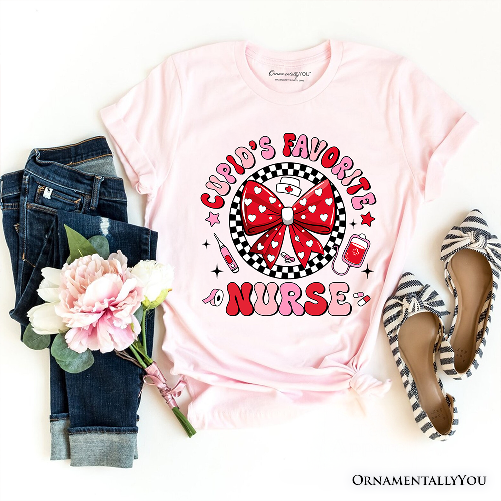 Cupid's Favorite Nurse Coquette Bow T-Shirt, Cute Valentine Nurse Tee