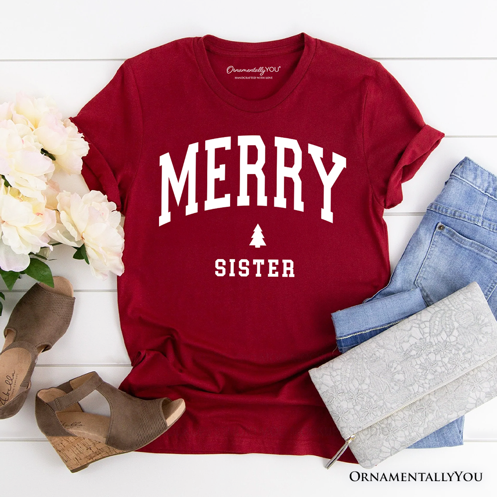 Merry Sister Retro Christmas T-Shirt, Matching Family Holiday Tee