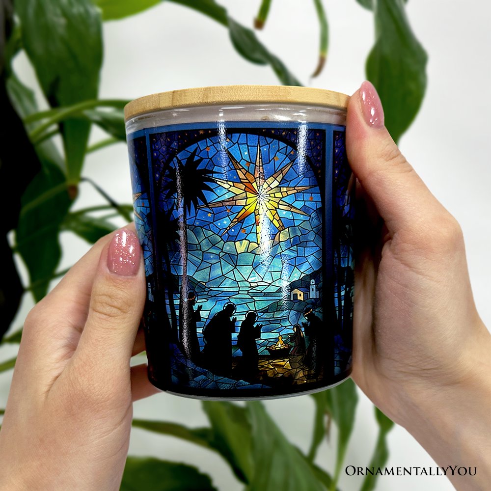 Nativity Faux Stained Glass LED Tea Light Candle, Holy Night Scene Christmas Decor With Soft Glow