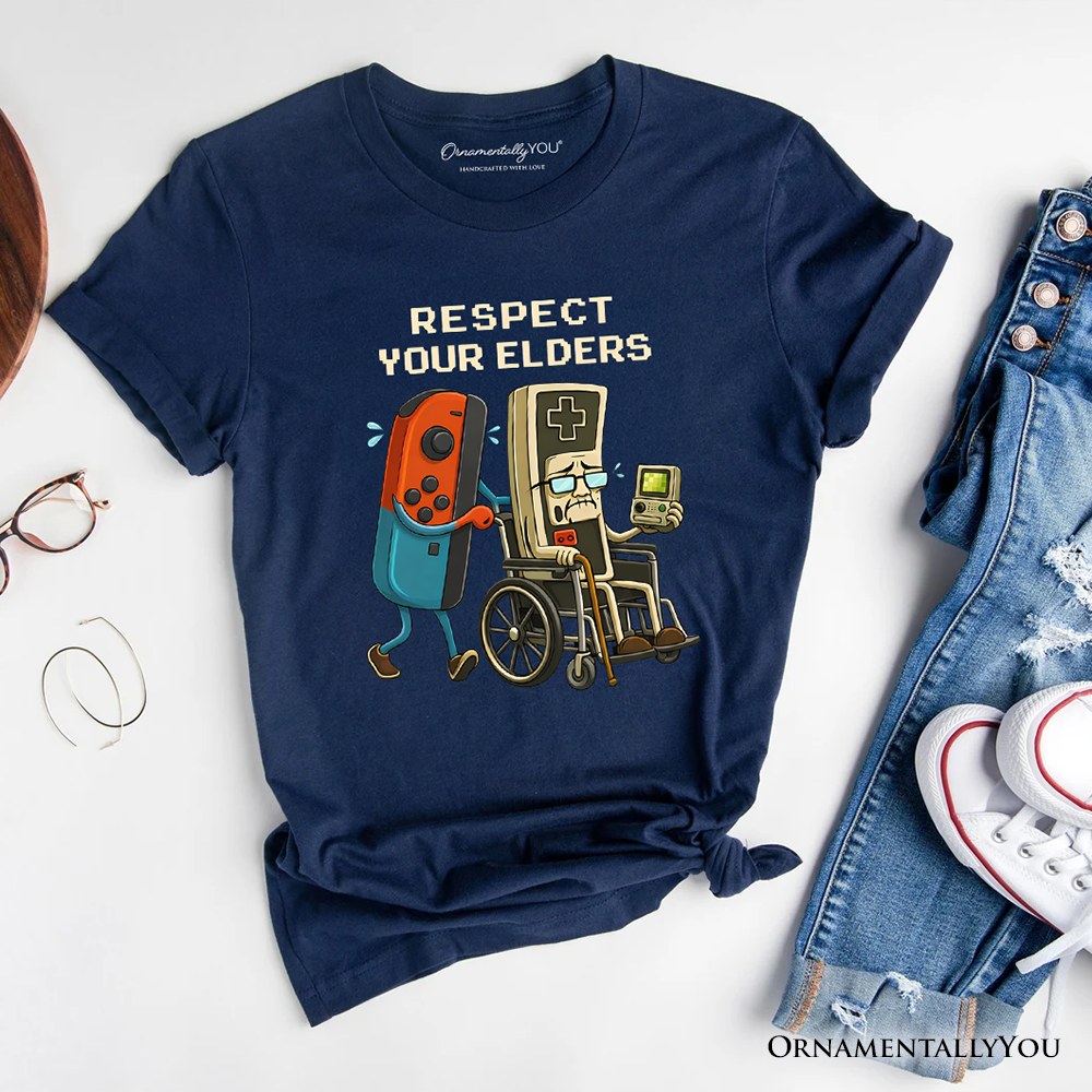 Respect Your Elders Gaming Controller T-Shirt, Old School Gamer Humor Tee