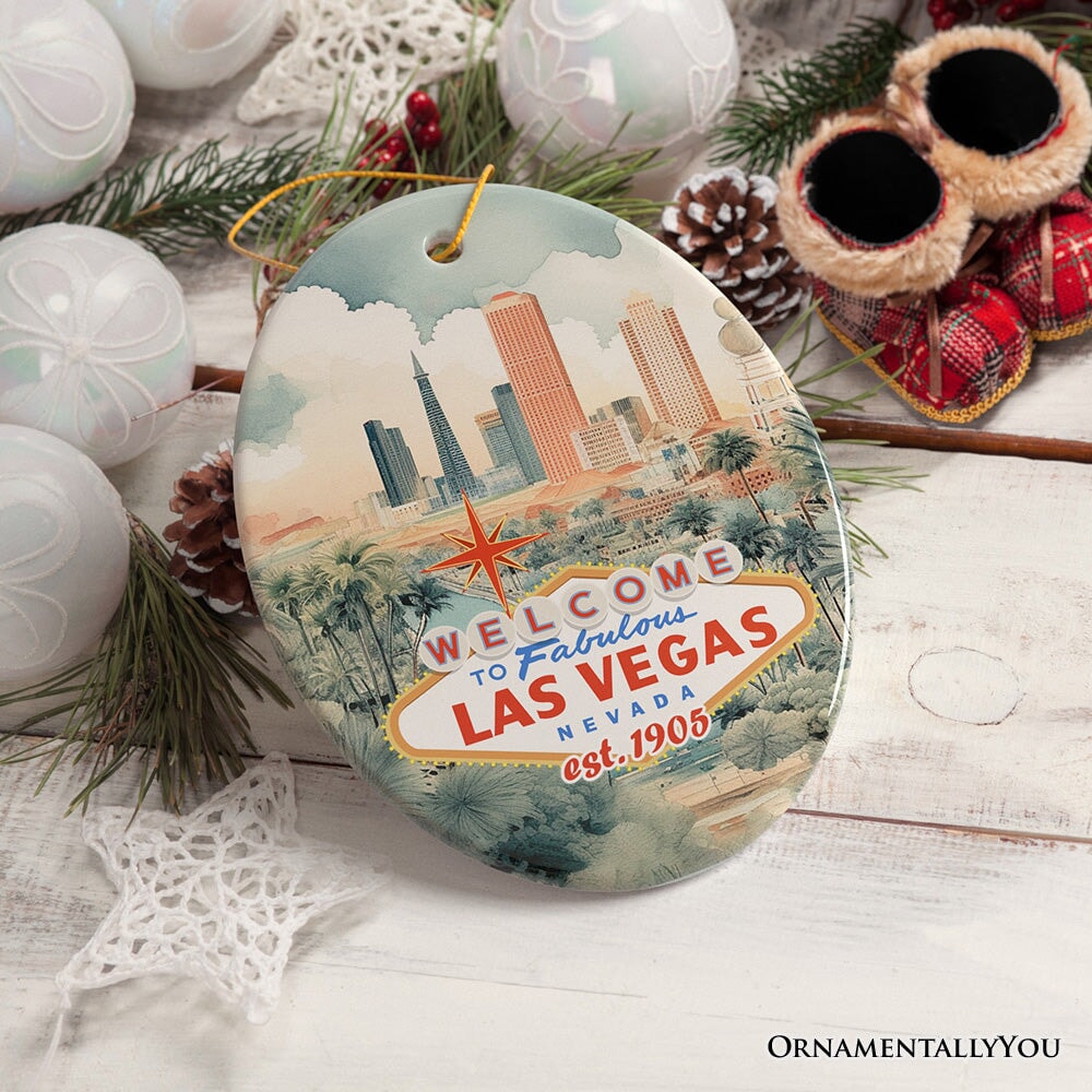 Vintage Hand Drawn Art of Las Vegas Ornament, Nevada Christmas Gift Souvenir